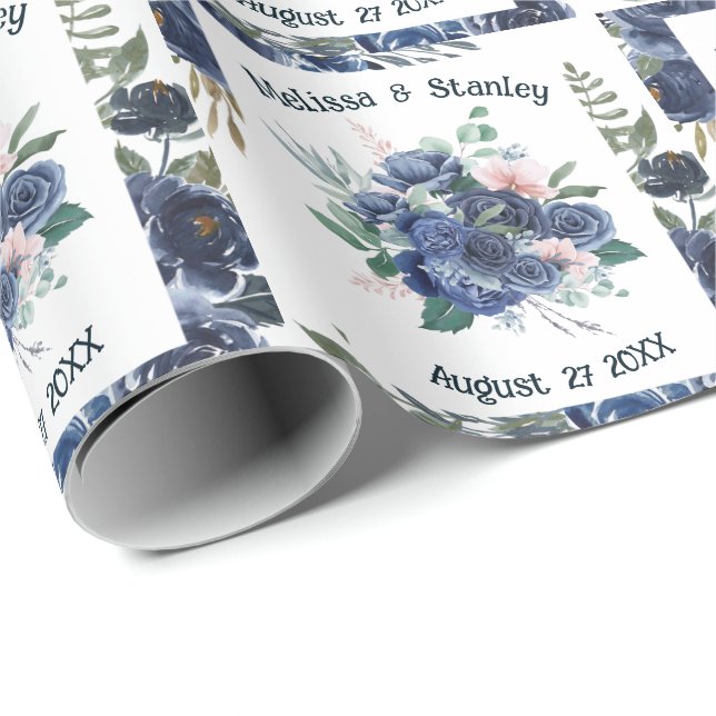 Rustic Blue Green Eucalyptus Watercolor Wedding Wrapping Paper (Roll Corner)