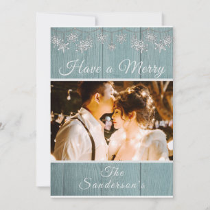 Rustic Blue green Photo Christmas  Holiday Card