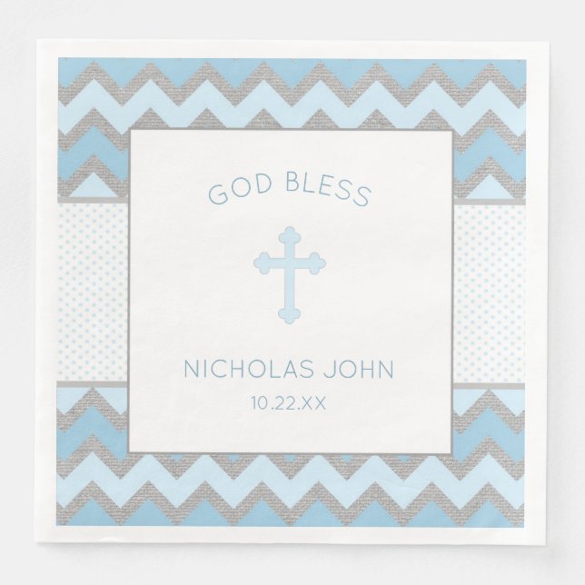 Rustic Blue Grey Baptism Christening Napkin (Front)
