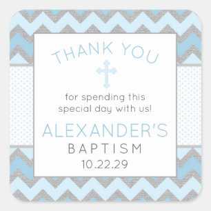 Rustic Blue Grey Baptism thank you favour sticker