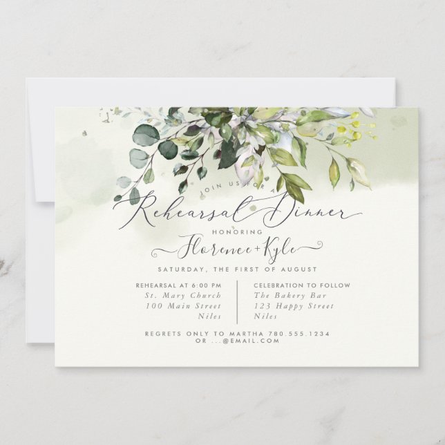 Rustic Blue Gum Eucalyptus, Rehearsal Dinner Invitation (Front)