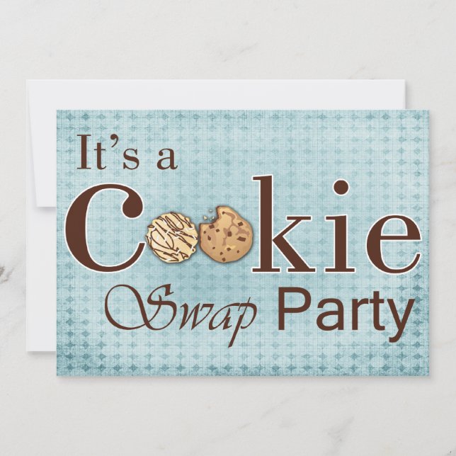 rustic blue Holiday Cookie swap party invitation (Front)
