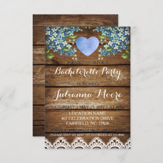 Rustic Blue Hydrangea/Lace Bachelorette Party Card
