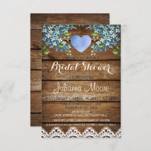 Rustic Blue Hydrangea & Lace Bridal Shower Card