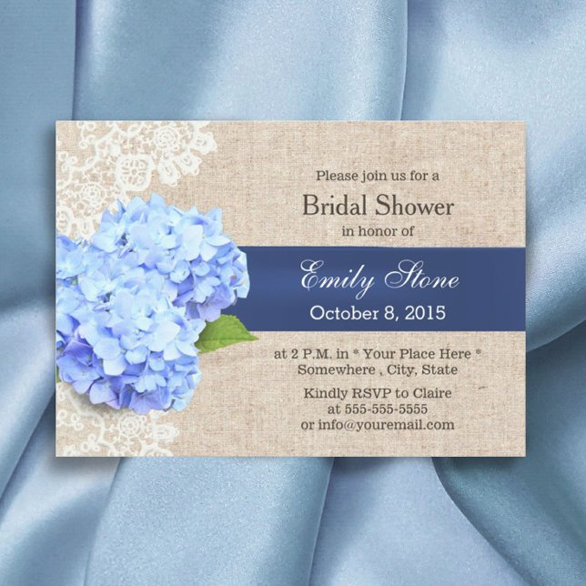 Rustic Blue Hydrangea Lace & Burlap Bridal Shower Invitation (Creator Uploaded)