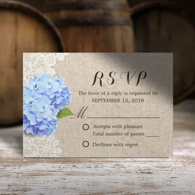 Rustic Blue Hydrangea Lace & Burlap Wedding RSVP (Creator Uploaded)