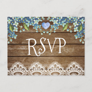 Rustic Blue Hydrangea & Lace RSVP Card