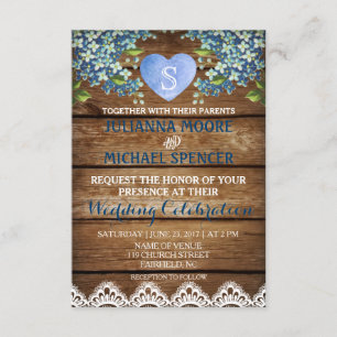 Rustic Blue Hydrangea & Lace Wedding Invitation