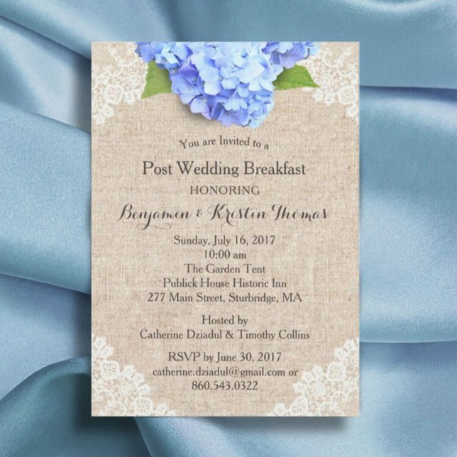 Rustic Blue Hydrangea Post Wedding Breakfast #2 Invitation (Creator Uploaded)