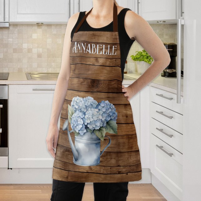 Rustic Blue Hydrangea Watering Can Personalised  Apron (Rustic Blue Hydrangea Watering Can Personalized Apron
)