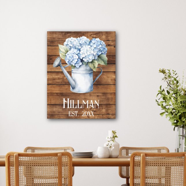 Rustic Blue Hydrangea Watering Can Personalised  Canvas Print (Rustic Blue Hydrangea Watering Can Personalized Canvas Print
)