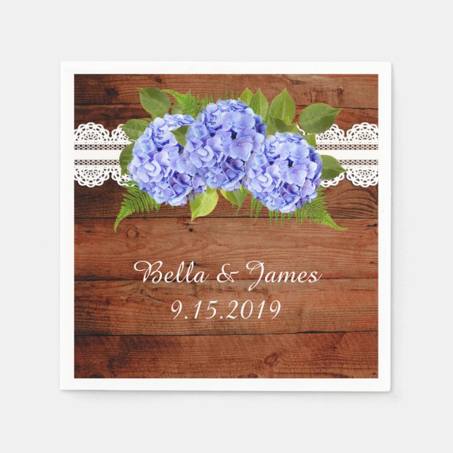 Rustic Blue Hydrangea Wedding Collection Napkins (Front)