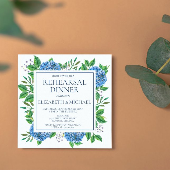Rustic Blue Hydrangeas Watercolor Rehearsal Dinner Invitation (Creator Uploaded)