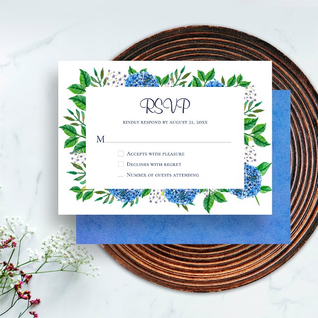 Rustic Blue Hydrangeas Watercolor RSVP Card (Front / Back)