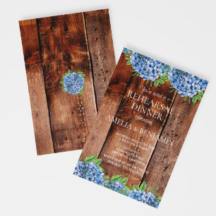 Rustic Blue Hydrangeas Wedding Rehearsal Dinner Invitation