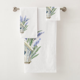Rustic Blue Lavender Birdhouse Floral Bath Towel Set