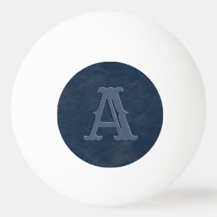 Rustic Blue Leather Texture Monogram Initial Ping Pong Ball