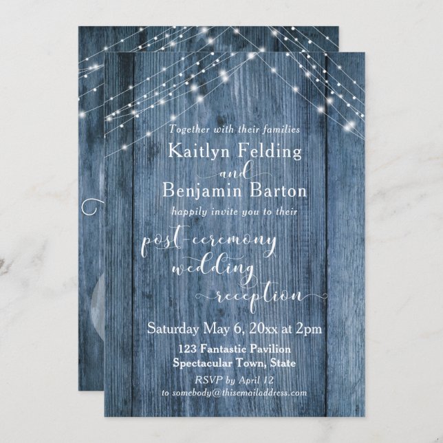 Rustic Blue & Lights Post-Wedding Reception Only Invitation (Front/Back)