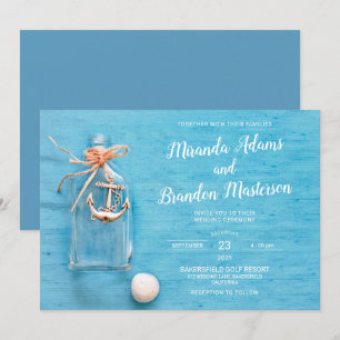 Rustic Blue, Little Flask, Anchor, Beach Wedding Invitation