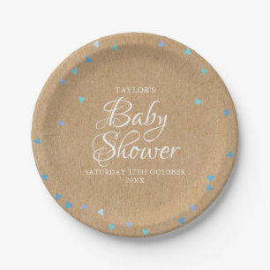Rustic Blue Love Hearts Baby Boy Shower / Sprinkle Paper Plate