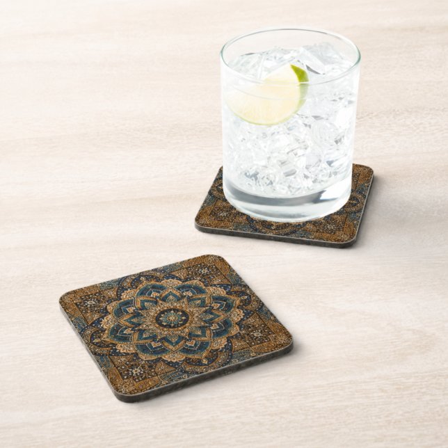 Rustic Blue Mandala Stone Coaster | Vintage Boho D (Creator Uploaded)
