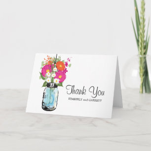 Rustic Blue Mason Jar and Gerber Daisies Thank You Card