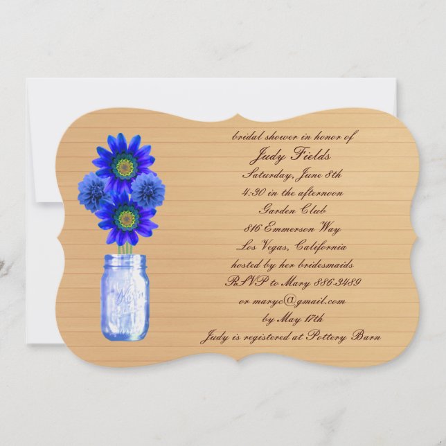 Rustic Blue Mason Jar Bridal Shower Invitation (Front)