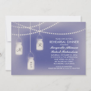 rustic blue mason jar lights rehearsal dinner invitation