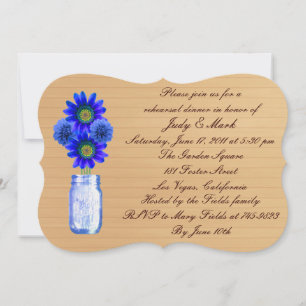 Rustic Blue Mason Jar Rehearsal Dinner Invite
