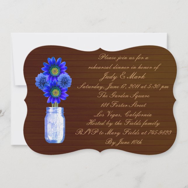 Rustic Blue Mason Jar Rehearsal Dinner Invite (Front)