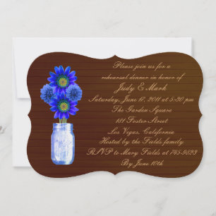 Rustic Blue Mason Jar Rehearsal Dinner Invite