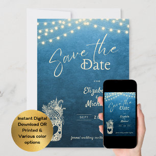 Rustic Blue Mason Jar Save the Date Digital Print Invitation