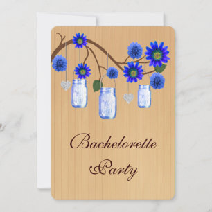 Rustic Blue Mason Jars Bachelorette Party Invite