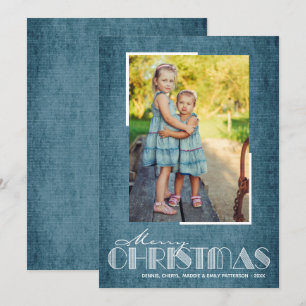 Rustic Blue Merry Christmas Photo Holiday Card