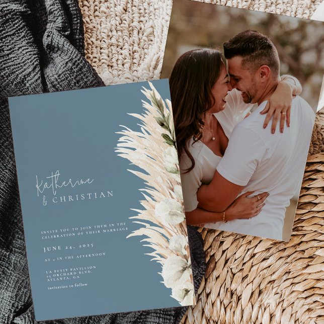 Rustic Blue Modern Photo Wedding Invitation (Creator Uploaded)