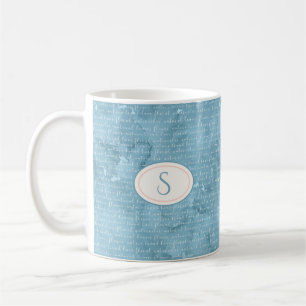 Rustic Blue Monogram Floral Typography Coffee Mug