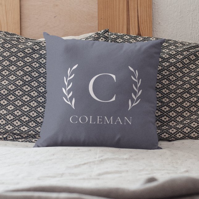 Rustic Blue Monogram Initial Name Indoor Outdoor Cushion (Creator Uploaded)