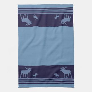 Rustic blue moose pattern kitchen towel