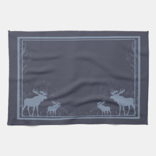 Rustic blue moose swirl kitchen towel