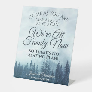 Rustic Blue Mountain Forest Open Seating Wedding Pedestal Sign
