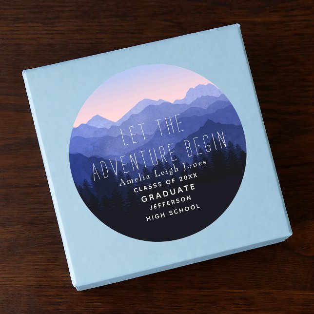 Rustic Blue Mountain Graduation Sticker (Creator Uploaded)