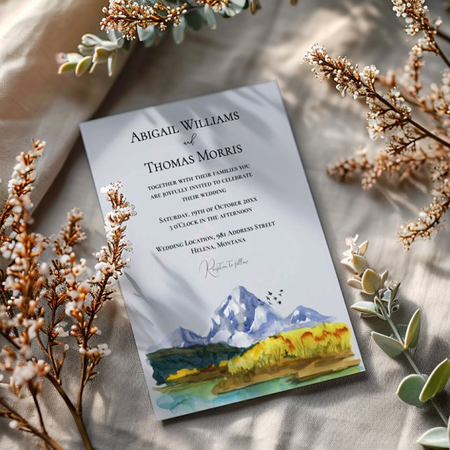 Rustic Blue Mountain Watercolor Wedding Invitation (Creator Uploaded)