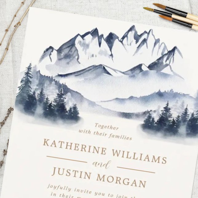 Rustic Blue Mountain Wedding Invitation (Creator Uploaded)