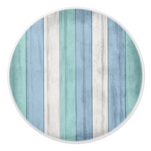Rustic Blue Nautical Beach Wood Stripes Ceramic Knob