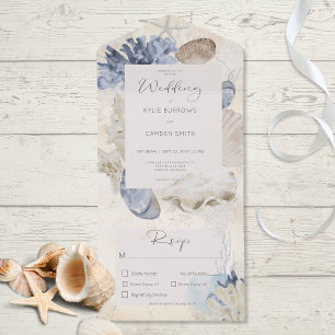 Rustic Blue Ocean Beach Cream Dinner All In One Invitation