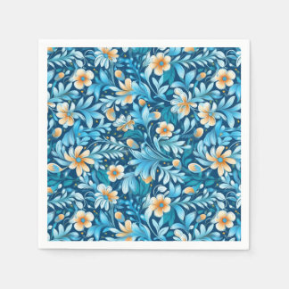 Rustic blue orange floral napkin