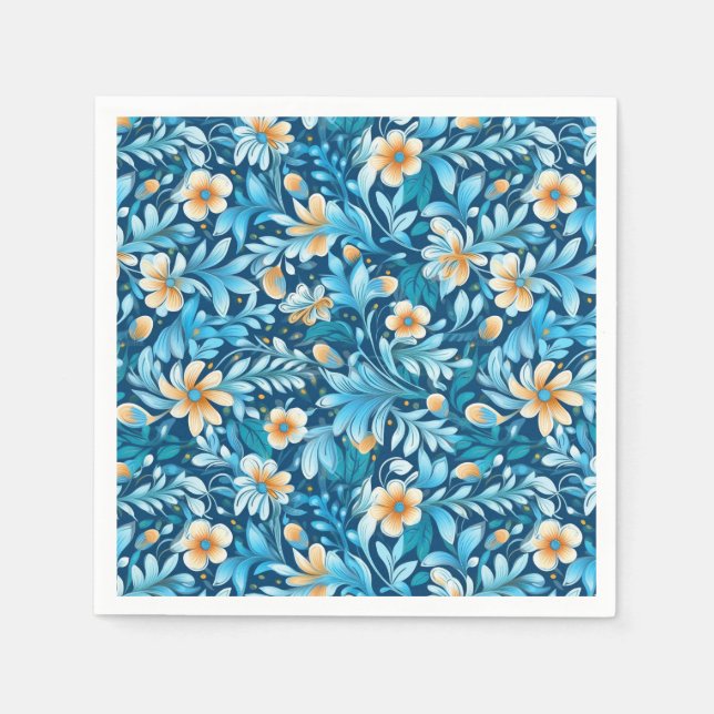 Rustic blue orange floral napkin (Front)