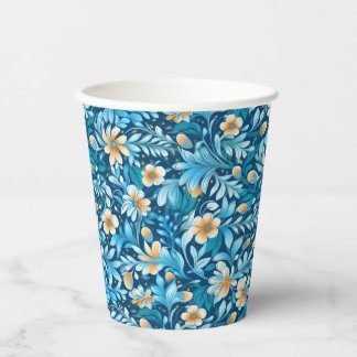 Rustic blue orange floral paper cups