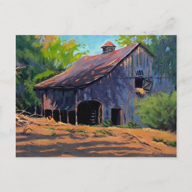Rustic Blue Orange Green Missouri Barn Painting Postcard (Front)