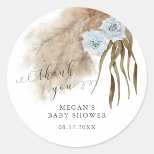 Rustic Blue Pampas Grass Baby Shower   Classic Round Sticker
